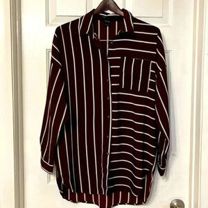 Urban Heritage Oversized Striped Button Down Top Blouse Size M